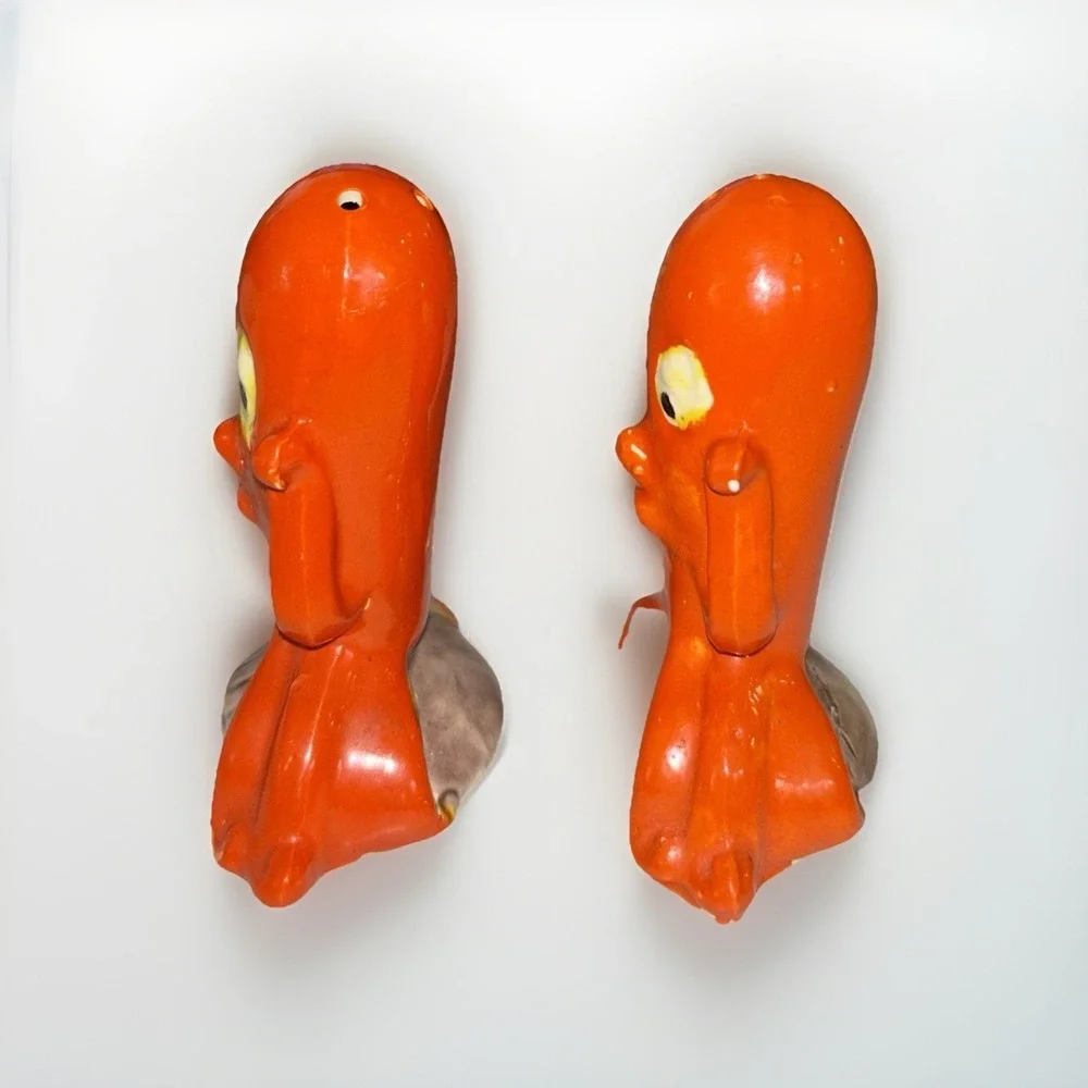 Vintage Orange Red Octopus Salt‎ And Pepper Shakers Sea Creatures Japan B24#40